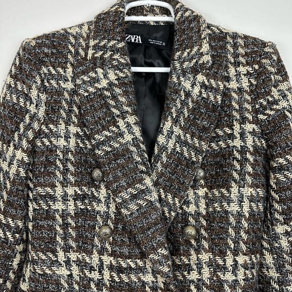 Zara Double Breasted Plaid Blazer Small - Picture 3 of 15